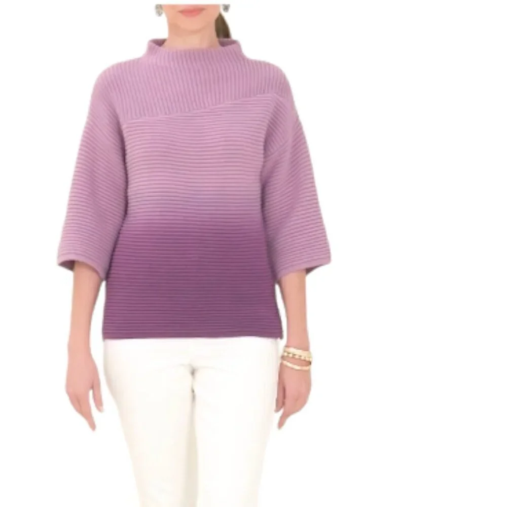 Chico's Violet Ombre Mock-Neck Ribbed Soft Pullover Sweater, size 2